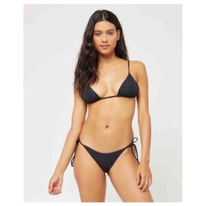 L* Space | Pointelle Rib Side String Tie Lennox Bikini Bottom In Black | XS